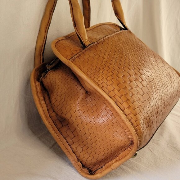 Patricia Nash Handbags - VNTG PATRICIA NASH, Woven Leather, Satchel, Cognac, Brown, Top Handle